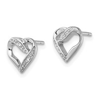 Sterling Silver Rhodium Diamond Heart Post Earrings view 2