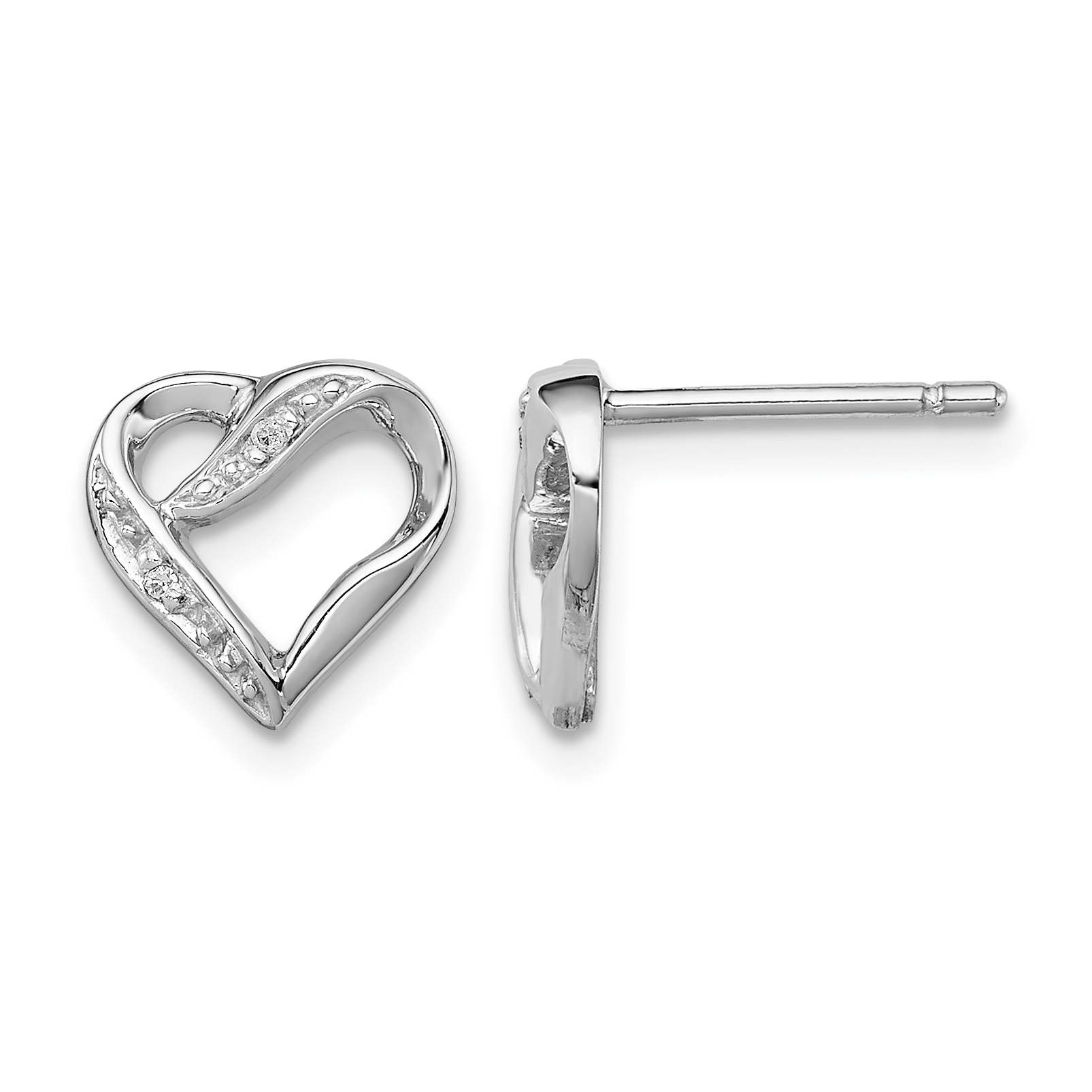 Sterling Silver Rhodium Diamond Heart Post Earrings (QDX289)