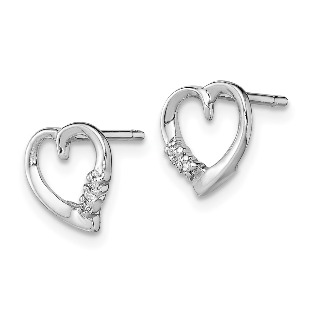 Sterling Silver Rhodium Diamond Heart Post Earrings (QDX290)