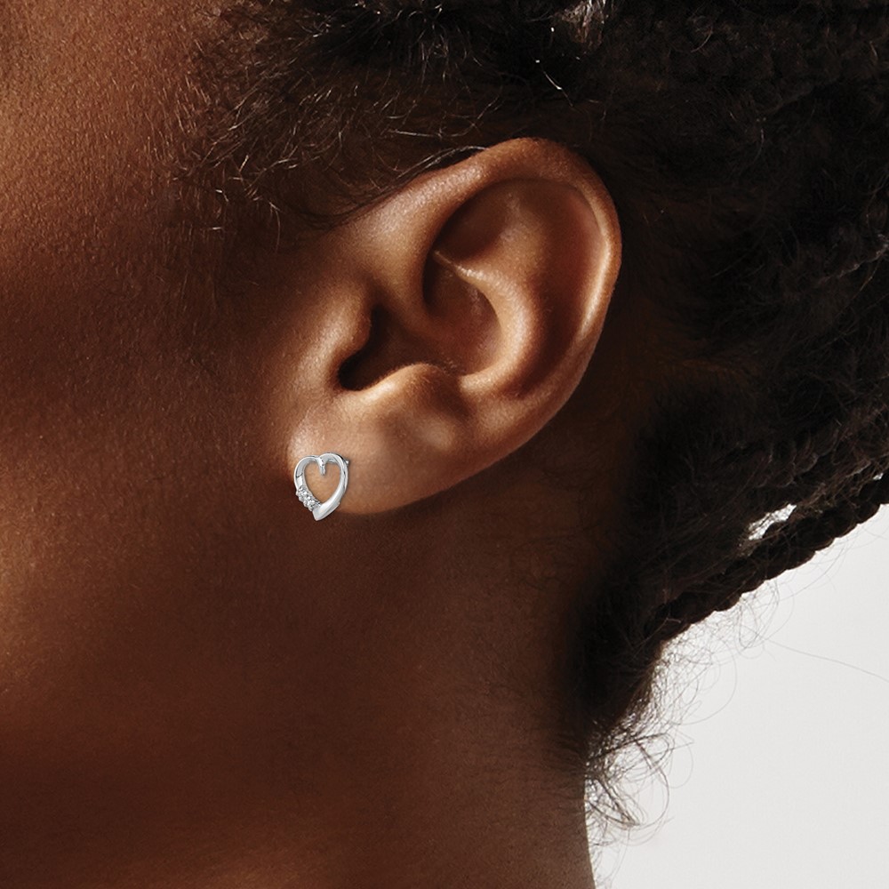 Sterling Silver Rhodium Diamond Heart Post Earrings (QDX290)