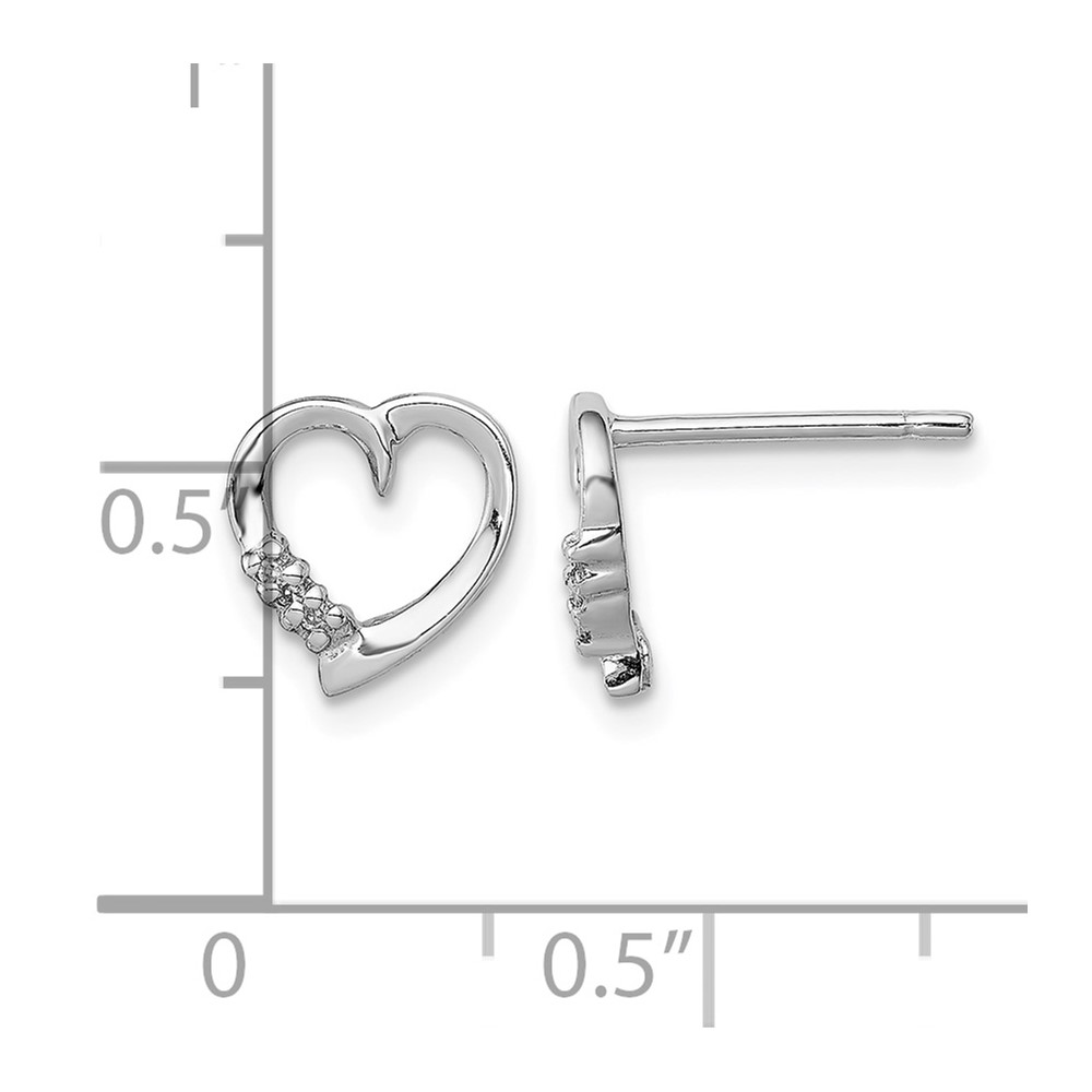 Sterling Silver Rhodium Diamond Heart Post Earrings (QDX290)