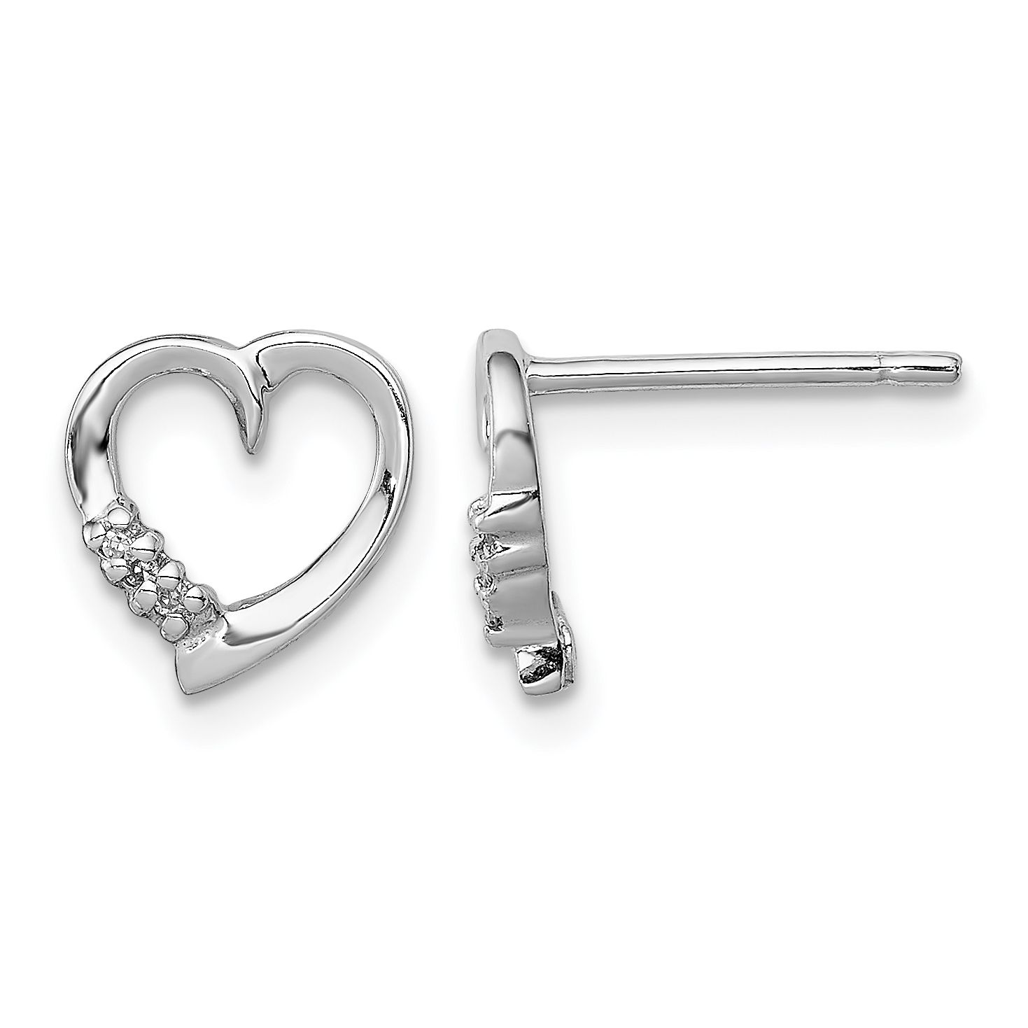 Sterling Silver Rhodium Diamond Heart Post Earrings (QDX290)