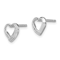 Sterling Silver Rhodium Diamond Heart Post Earrings view 2