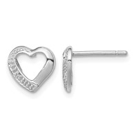 Sterling Silver Rhodium Diamond Heart Post Earrings view 1
