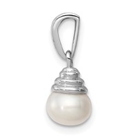 Sterling Silver Rhodium-plated 5-6mm Round Freshwater Cultured Pearl and Diamond Pendant view 2