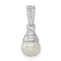 Sterling Silver Rhodium-plated 5-6mm Round Freshwater Cultured Pearl and Diamond Pendant view 4
