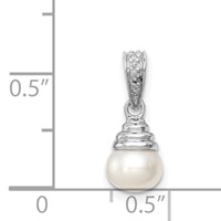 Sterling Silver Rhodium-plated 5-6mm Round Freshwater Cultured Pearl and Diamond Pendant view 3