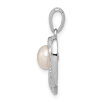Sterling Silver Rhodium 6mm FW Cultured Pearl & Diamond Heart Pendant view 2