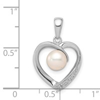 Sterling Silver Rhodium 6mm FW Cultured Pearl & Diamond Heart Pendant view 3