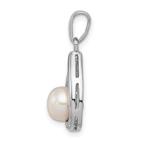 Sterling Silver Rhodium 6mm FW Cltrd Pearl & Diamond Teardrop Pendant view 2