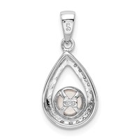 Sterling Silver Rhodium 6mm FW Cltrd Pearl & Diamond Teardrop Pendant view 4