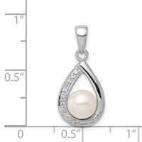 Sterling Silver Rhodium 6mm FW Cltrd Pearl & Diamond Teardrop Pendant view 3