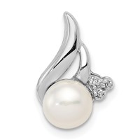 Sterling Silver Rhodium 6mm FW Cultured Pearl & Diamond Chain Slide view 1