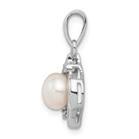 Sterling Silver Rhodium 6mm FW Cultured Pearl & Diamond Pendant view 2