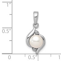 Sterling Silver Rhodium 6mm FW Cultured Pearl & Diamond Pendant view 3