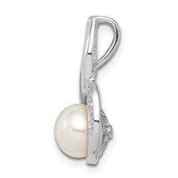 Sterling Silver Rhodium 6mm FW Cultured Pearl & Diamond Chain Slide view 2