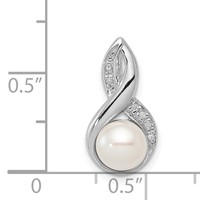 Sterling Silver Rhodium 6mm FW Cultured Pearl & Diamond Chain Slide view 3