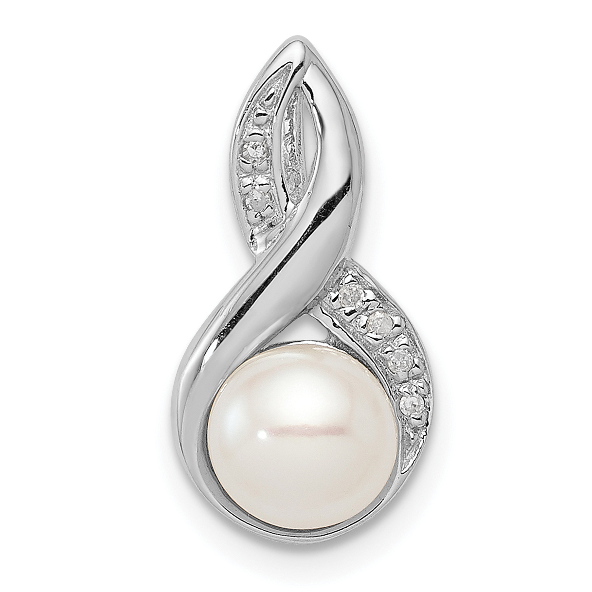 Sterling Silver Rhodium 6mm FW Cultured Pearl & Diamond Chain Slide (QDX305)