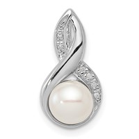 Sterling Silver Rhodium 6mm FW Cultured Pearl & Diamond Chain Slide view 1