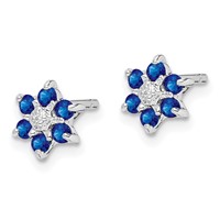 Sterling Silver Rhodium Sapphire & Diamond Post Earrings view 2