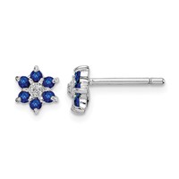 Sterling Silver Rhodium Sapphire & Diamond Post Earrings view 1