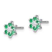 Sterling Silver Rhodium Emerald & Diamond Post Earrings view 2