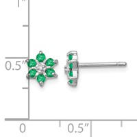 Sterling Silver Rhodium Emerald & Diamond Post Earrings view 4