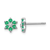 Sterling Silver Rhodium Emerald & Diamond Post Earrings view 1