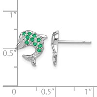 Sterling Silver Rhodium Emerald & Diamond Dolphin Post Earrings view 4