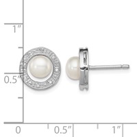 Sterling Silver Rhodium 6mm FW Cultured Pearl & Diamond Post Ear view 4