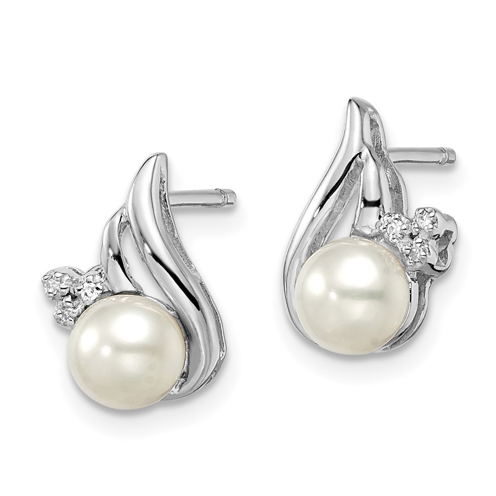 Sterling Silver Rhodium 6mm FW Cultured Pearl & Diamond Post Ear (QDX311)