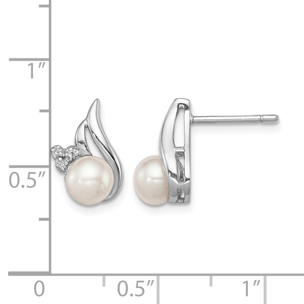 Sterling Silver Rhodium 6mm FW Cultured Pearl & Diamond Post Ear (QDX311)