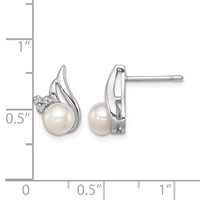Sterling Silver Rhodium 6mm FW Cultured Pearl & Diamond Post Ear view 4