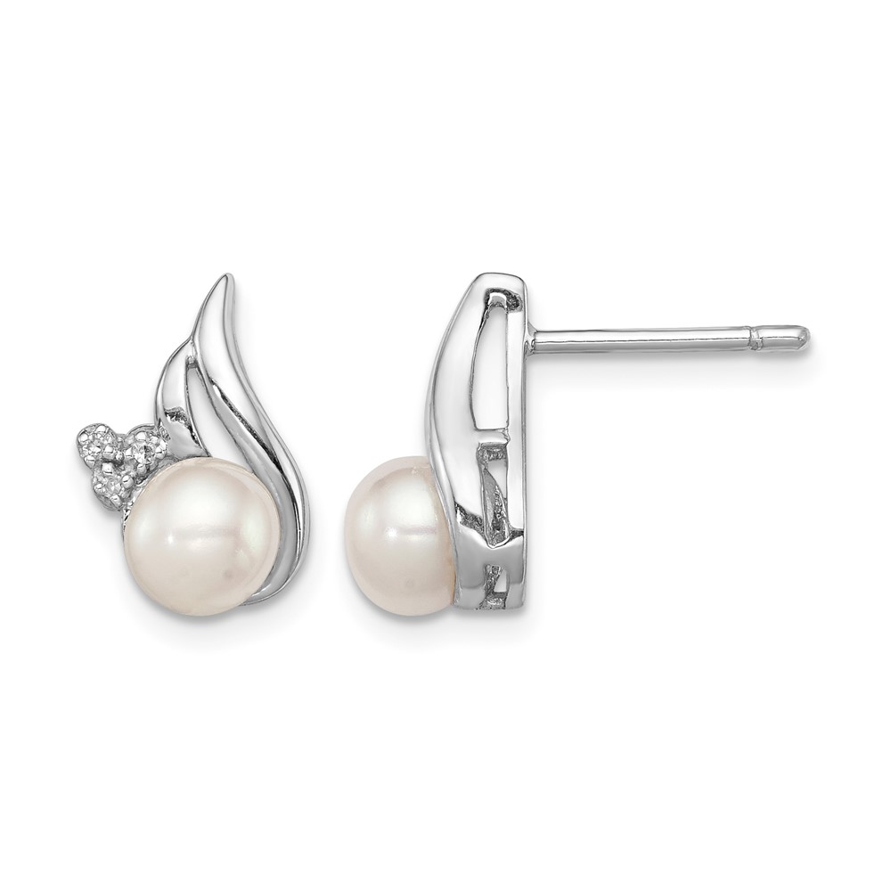 Sterling Silver Rhodium 6mm FW Cultured Pearl & Diamond Post Ear (QDX311)