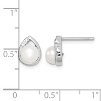 Sterling Silver Rhodium-plated 5mm FW Cultured Pearl & Diamond Post Ear view 4