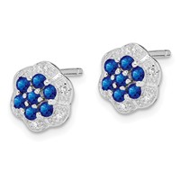 Sterling Silver Rhodium Sapphire & Diamond Post Earrings view 2