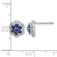 Sterling Silver Rhodium Sapphire & Diamond Post Earrings view 4