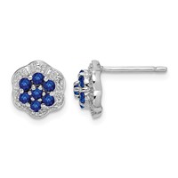 Sterling Silver Rhodium Sapphire & Diamond Post Earrings view 1