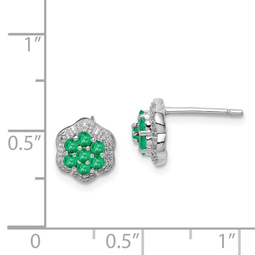 Sterling Silver Rhodium Emerald & Diamond Post Earrings (QDX316)