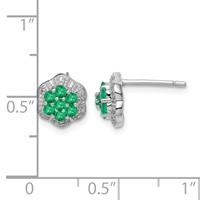 Sterling Silver Rhodium Emerald & Diamond Post Earrings view 4