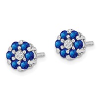 Sterling Silver Rhodium Sapphire & Diamond Post Earrings view 2