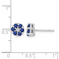 Sterling Silver Rhodium Sapphire & Diamond Post Earrings view 4
