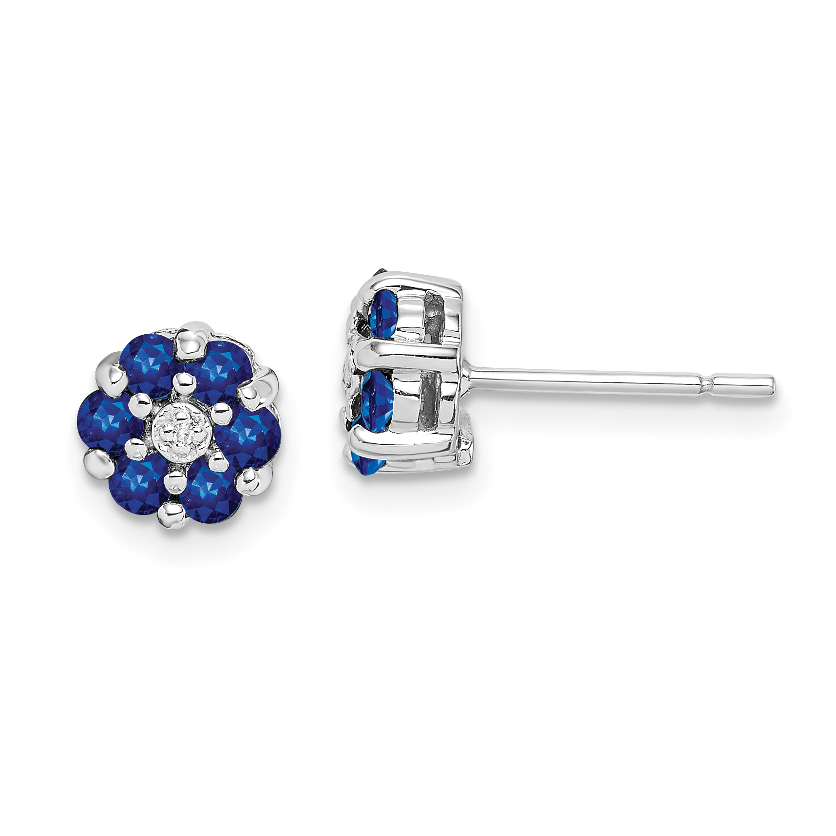 Sterling Silver Rhodium Sapphire & Diamond Post Earrings (QDX317)