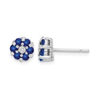 Sterling Silver Rhodium Sapphire & Diamond Post Earrings view 1