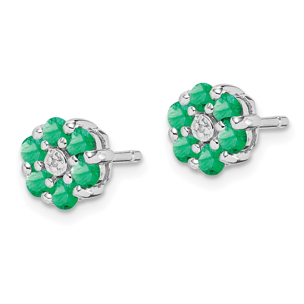Sterling Silver Rhodium Emerald & Diamond Post Earrings (QDX318)