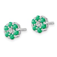 Sterling Silver Rhodium Emerald & Diamond Post Earrings view 2