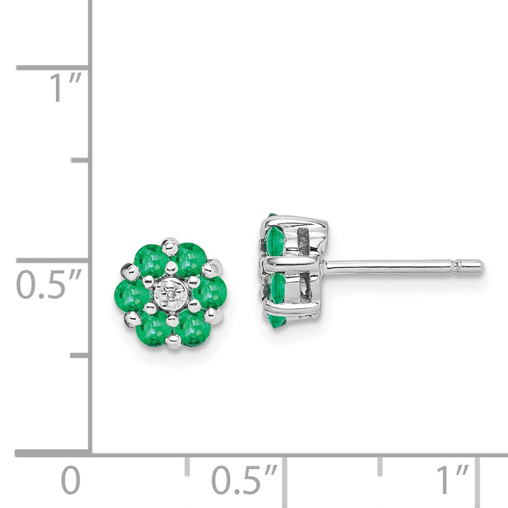 Sterling Silver Rhodium Emerald & Diamond Post Earrings (QDX318)