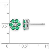 Sterling Silver Rhodium Emerald & Diamond Post Earrings view 4