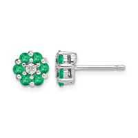 Sterling Silver Rhodium Emerald & Diamond Post Earrings view 1
