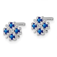 Sterling Silver Rhodium Sapphire & Diamond Post Earrings view 2